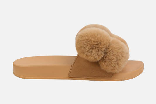 Imported Trendy Camel Faux Fur Slides - Chic & Comfortable
