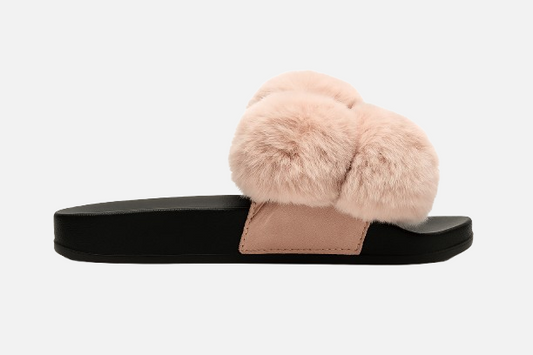 Imported Plush Pink Fluffy Comfort Slides - Ultra Soft & Cozy