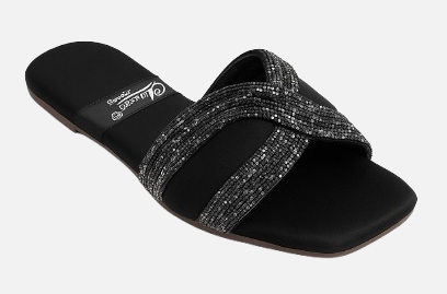Black Embellished Criss-Cross Slides