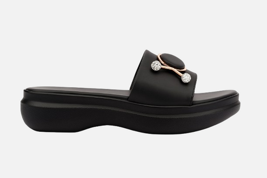 Black Statement Detail Slides - Stylish & Easy Wear