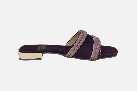 Regal Purple Embellished Slides - Golden Heel Glamour