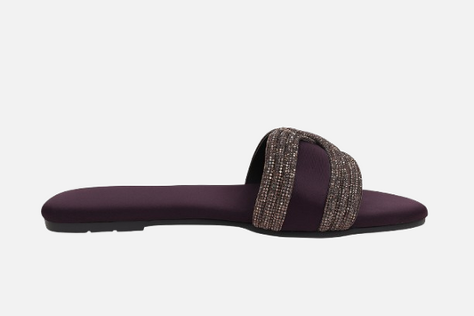 Deep Purple Glitter Strap Slides - Luxurious Comfort