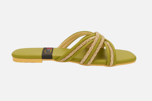 Green Flat Slippers with Sparkly Straps