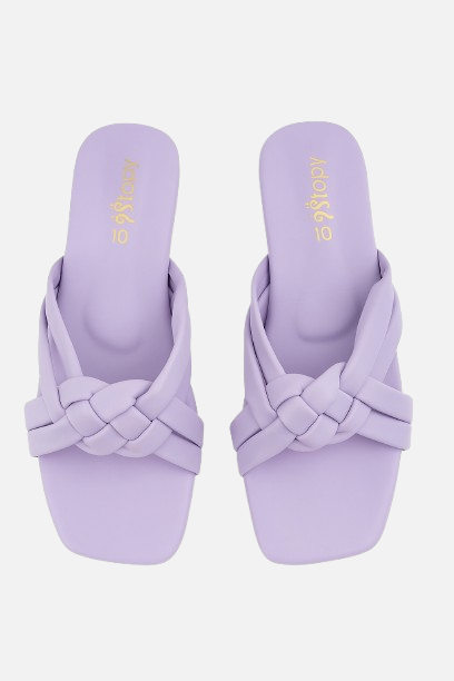 Trendy Lavender Braided Strap Flat Slides