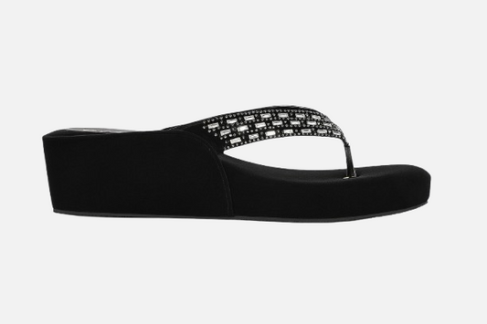 Dazzling Black Rhinestone Wedge Sole