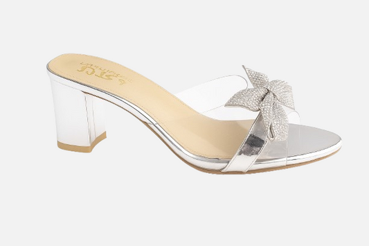 Sparkling Silver & Clear Rhinestone Bow Block Heels