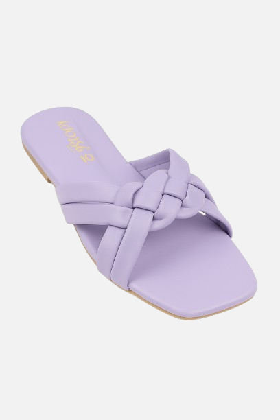Trendy Lavender Braided Strap Flat Slides