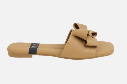 Playful Beige Knot Bow Slides