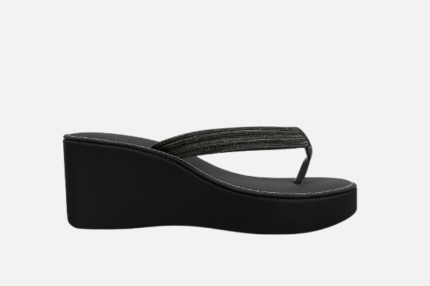 Elegant Black Embellished Wedge Sole