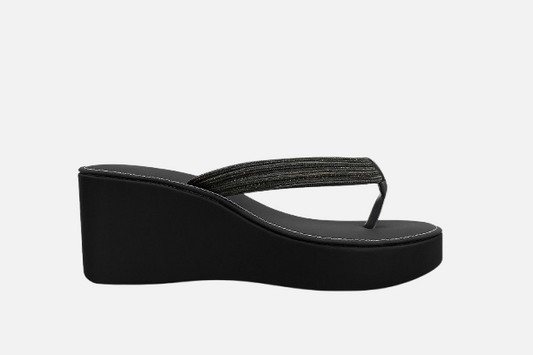 Elegant Black Embellished Wedge Sole