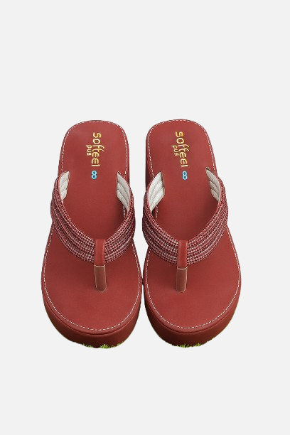 Dazzling Maroon Embellished Wedge Sole