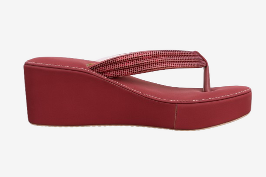 Dazzling Maroon Embellished Wedge Sole
