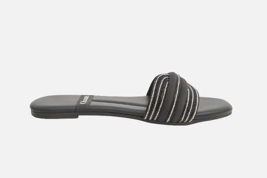 Black Embellished Slides