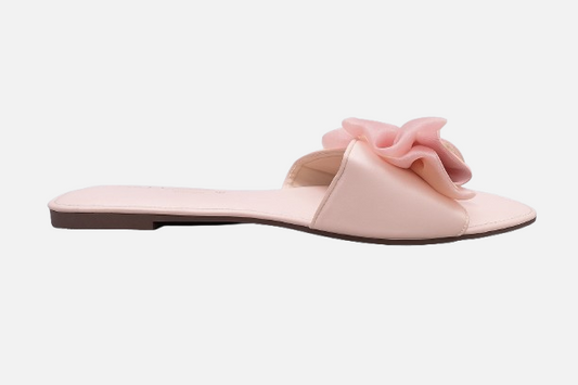 Dreamy Pink Ruffled Flat Slides