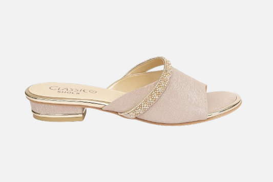Elegant Nude Block Heel Mules