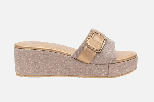 Glamorous Gold Buckle Wedge Slides
