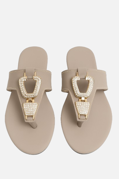 Crystal Buckle Nude Thongs