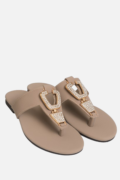 Crystal Buckle Nude Thongs