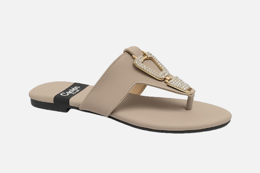 Crystal Buckle Nude Thongs