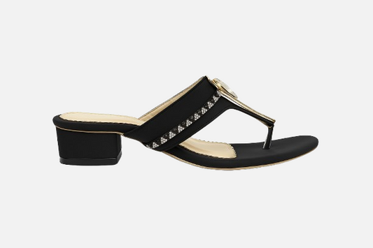 Black Embellished Block Heel