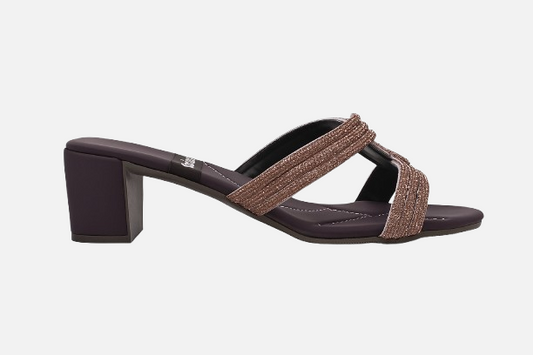 Plum & Rose Gold Shimmer Block Heel Mules