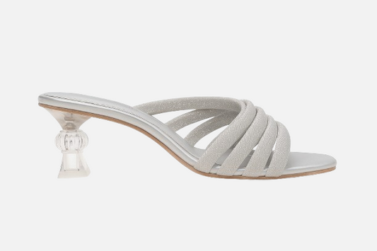 Sculptural Heel Silver Glamour Mules - Dazzling & Distinctive