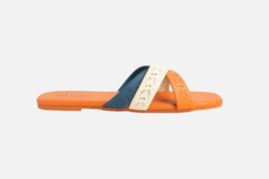Vibrant Tri-Color Criss-Cross Flat Slides