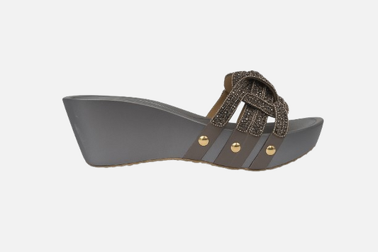 Vianon's Collection Grey Embellished Wedge Slides