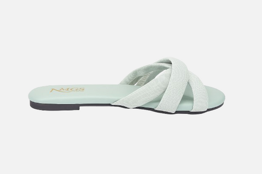 Women's Mint Green Flat Slides with Woven Cross Straps