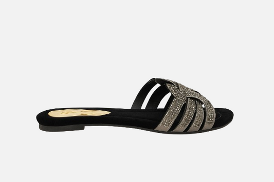 Sparkling Weave Black Flat Slides