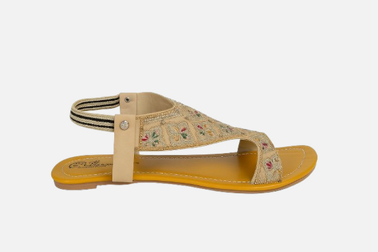 Embroidered Beige Sling Back Sandals