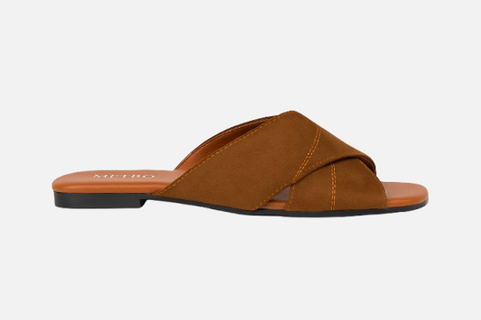 Classic Tan Criss-Cross Flat Slides