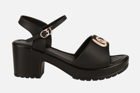 Dazzling Buckle Platform Sandals - Black & Gold
