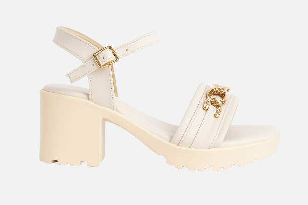Trendy Chain Detail Platform Heels - Cream