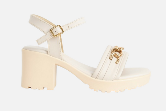 Trendy Chain Detail Platform Heels - Cream