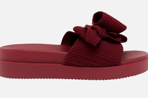 Imported Bold Maroon Bow High Sole Slides