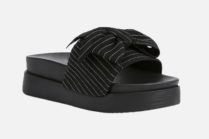 Imported Black Pinstripe Bow Slides - Comfy & Cute High Sole