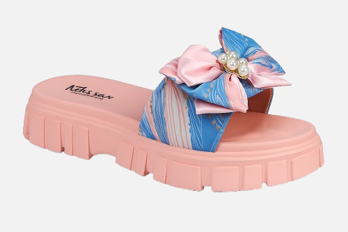 Imported Sweet Pink Pearl Bow Platform Slides - Trendy & Comfy
